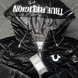 True Religion Shiny Black Hooded Jacket